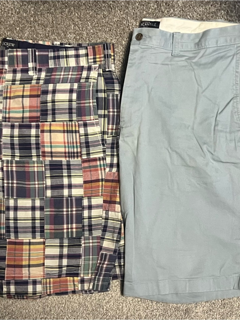 J. Crew Patchwork Plaid Shorts & Light Blue Chino Shorts